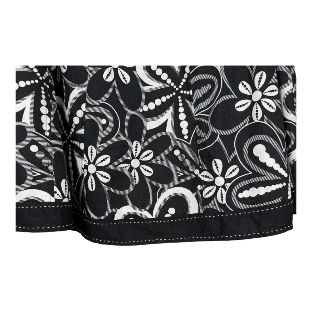 Carole Little Black & White Floral Print A-Line Linen Blend Midi Skirt Size 12